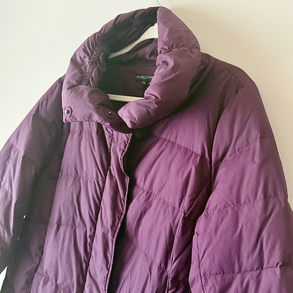 Eileen Fisher 80/20 Down Feather Puffer Coat Burgundy Plum  Snap Jacket - Picture 2 of 9